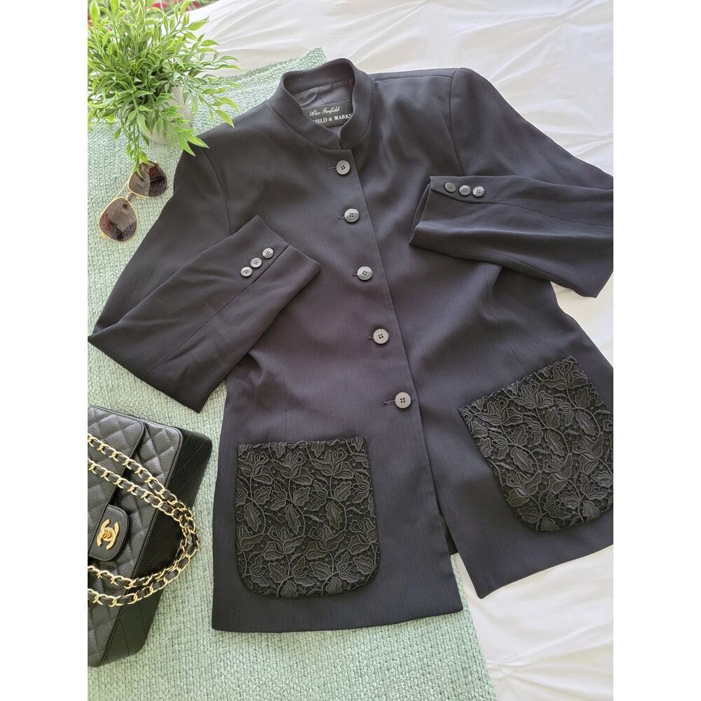 Garfield & marks  long black lace pocket blazer L
